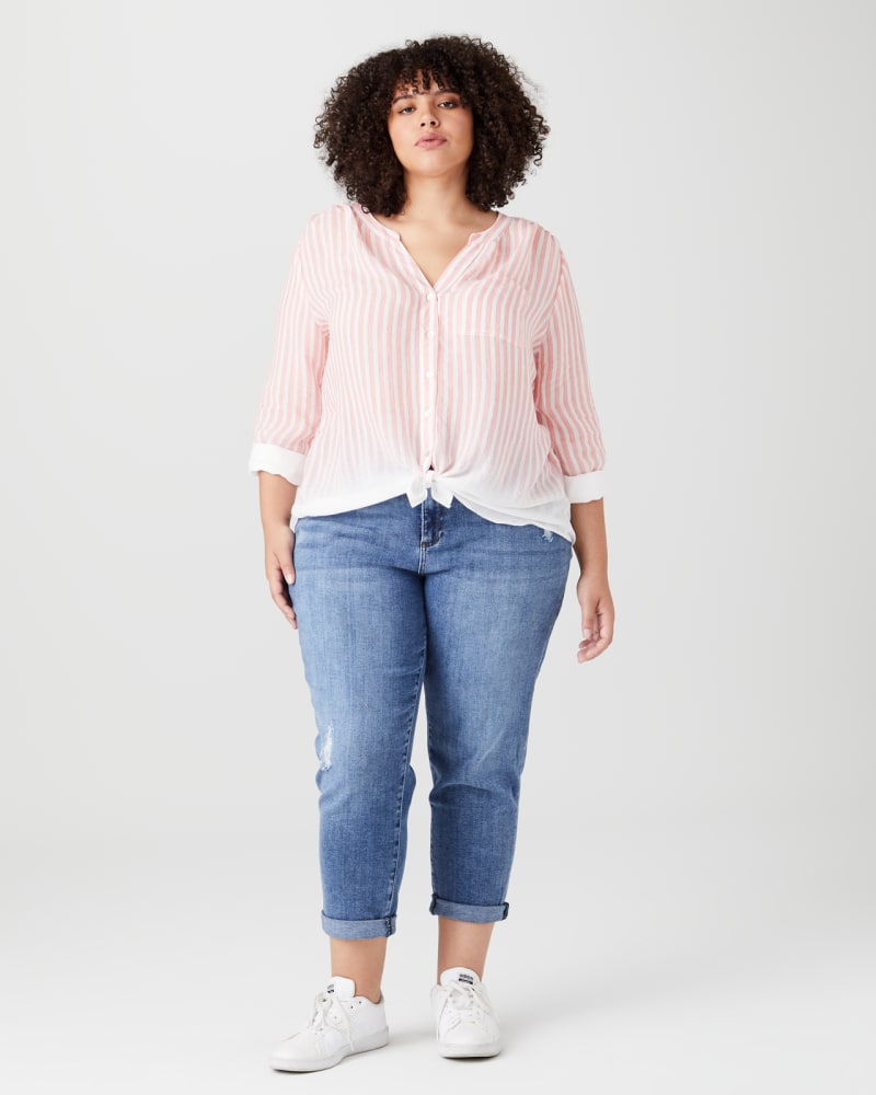 Plus size model wearing Alexis Button-Down Top by Molly&Isadora | Dia&Co | dia_product_style_image_id:136429